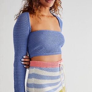 Free People Beach Love Me Long Sleeve Fauxchet Solid Top